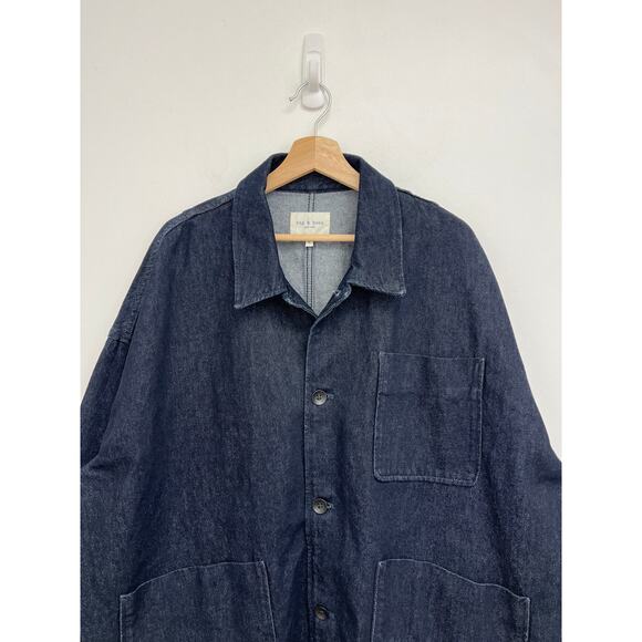 Rag & Bone Mercer Denim Dark Wash Chore Jacket Cotton Patch Pockets Designer XL - Picture 4 of 12